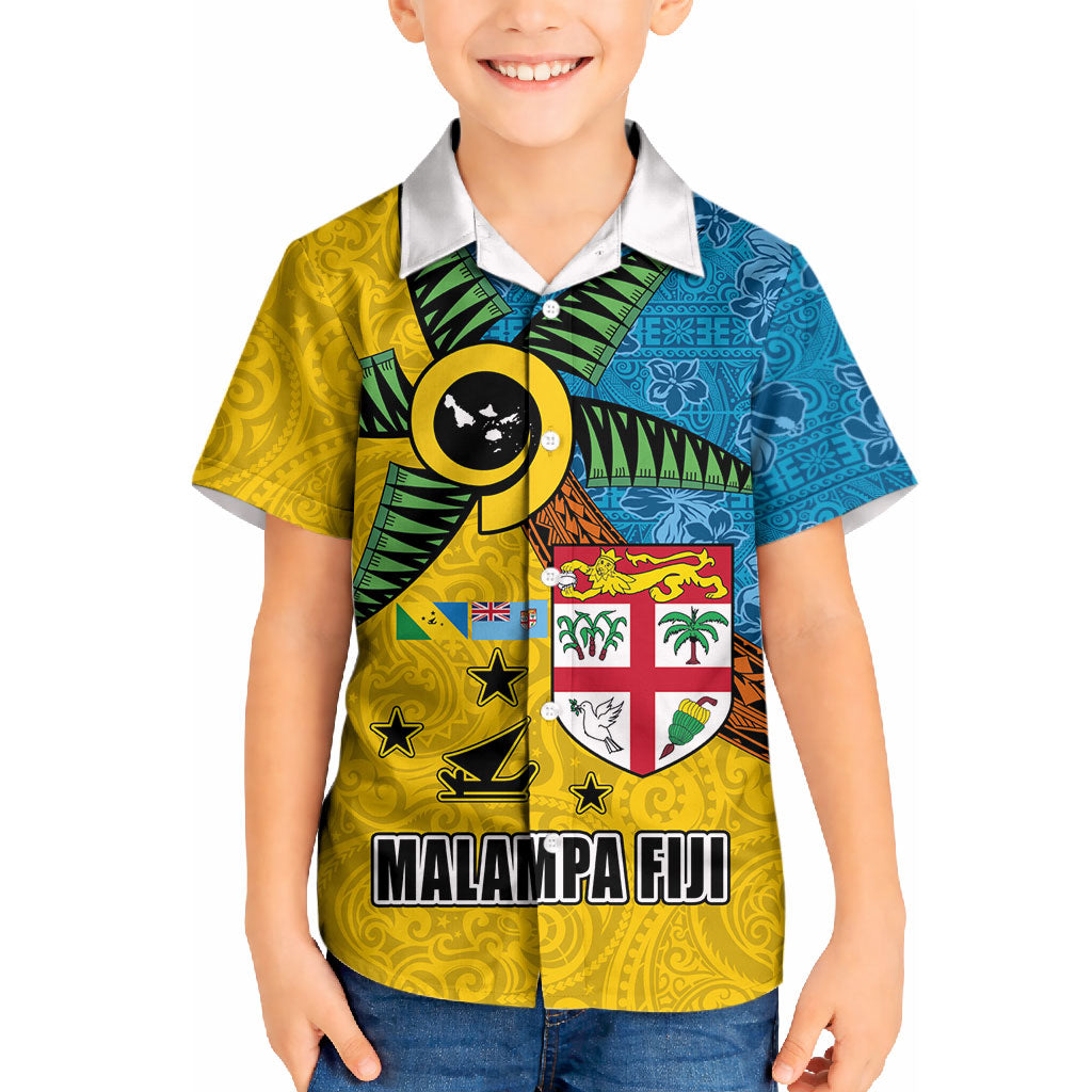 Malampa Fiji Day Kid Hawaiian Shirt Tapa and Melanesian Patterns with Coat of Arms