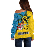 Malampa Fiji Day Off Shoulder Sweater Tapa and Melanesian Patterns with Coat of Arms LT03 - Polynesian Pride