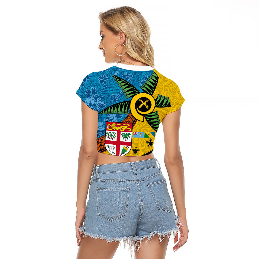 Malampa Fiji Day Raglan Cropped T Shirt Tapa and Melanesian Patterns with Coat of Arms LT03 - Polynesian Pride