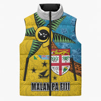 Malampa Fiji Day Sleeveless Puffer Jacket Tapa and Melanesian Patterns with Coat of Arms LT03 Unisex Multicolor - Polynesian Pride