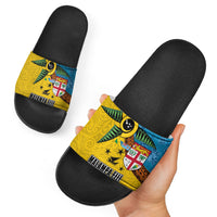 Malampa Fiji Day Slide Sandals Tapa and Melanesian Patterns with Coat of Arms LT03 - Polynesian Pride