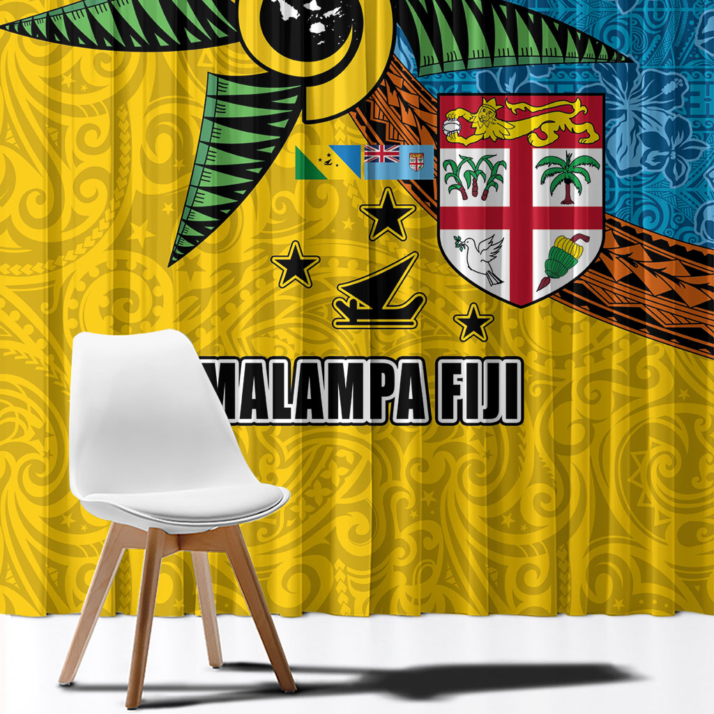 Malampa Fiji Day Window Curtain Tapa and Melanesian Patterns with Coat of Arms LT03 - Polynesian Pride