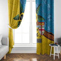 Malampa Fiji Day Window Curtain Tapa and Melanesian Patterns with Coat of Arms LT03 - Polynesian Pride