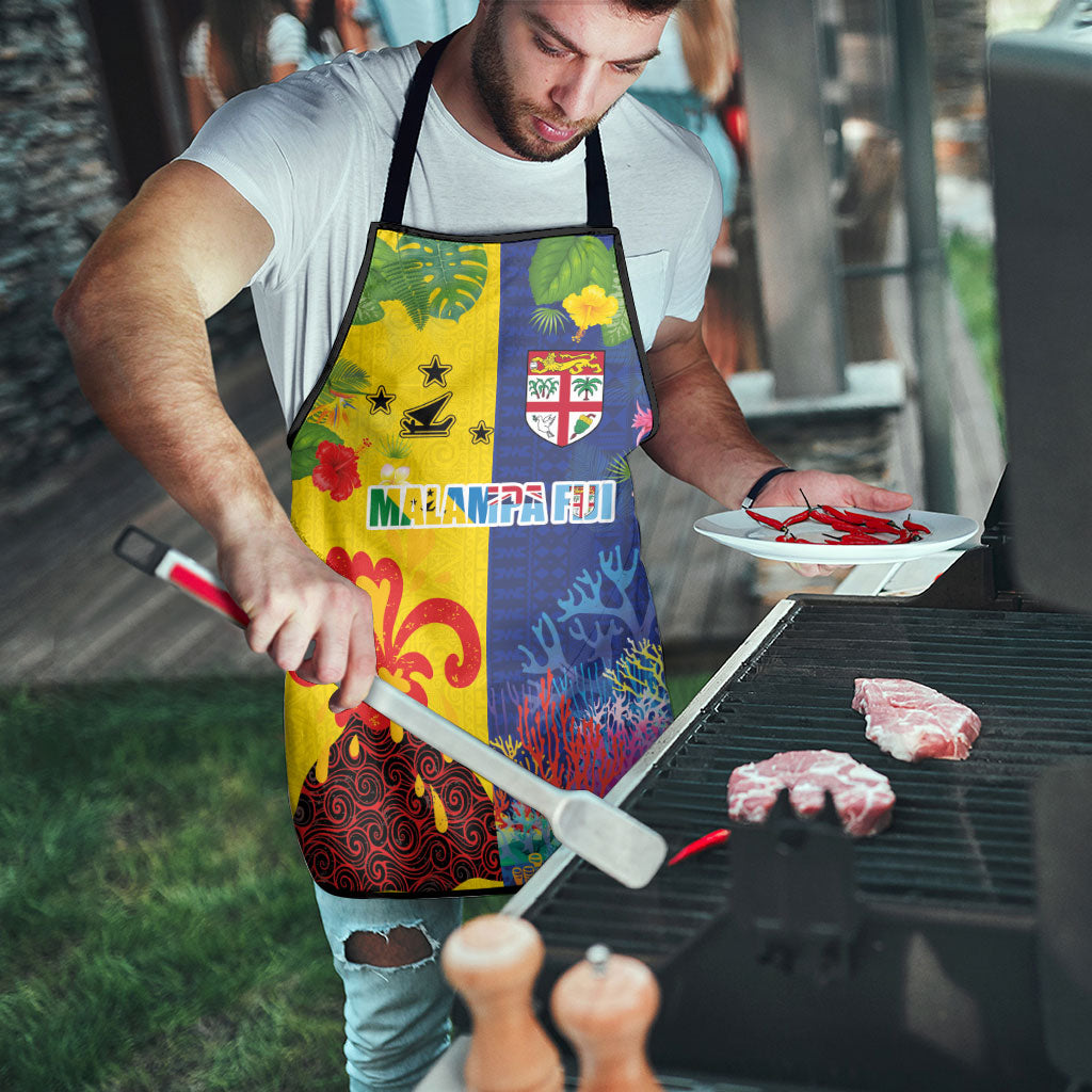 Malampa Fiji Day Apron Volcano and Coral Reef with Culture Patterns Split Style