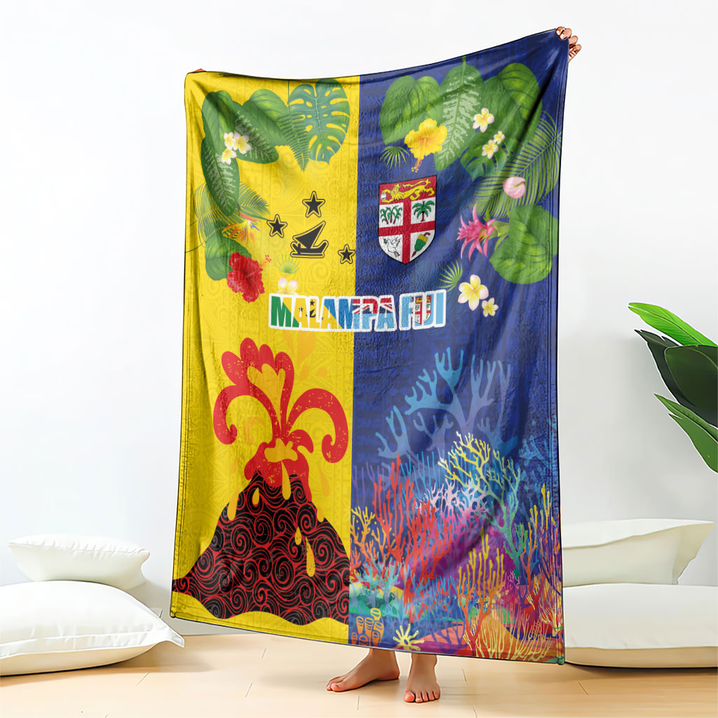 Malampa Fiji Day Blanket Volcano and Coral Reef with Culture Patterns Split Style