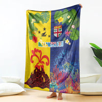 Malampa Fiji Day Blanket Volcano and Coral Reef with Culture Patterns Split Style