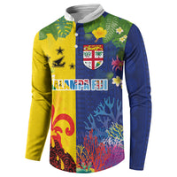 Malampa Fiji Day Button Sweatshirt Volcano and Coral Reef with Culture Patterns Split Style