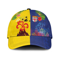 Malampa Fiji Day Classic Cap Volcano and Coral Reef with Culture Patterns Split Style