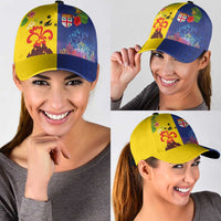 Malampa Fiji Day Classic Cap Volcano and Coral Reef with Culture Patterns Split Style
