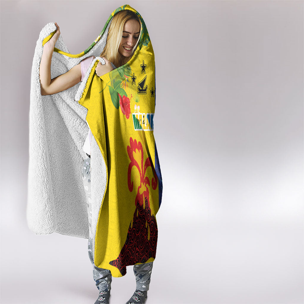 Malampa Fiji Day Hooded Blanket Volcano and Coral Reef with Culture Patterns Split Style
