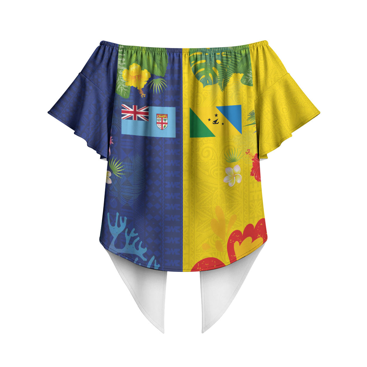 Malampa Fiji Day Off Shoulder Wrap Waist Top Volcano and Coral Reef with Culture Patterns Split Style LT03 - Polynesian Pride