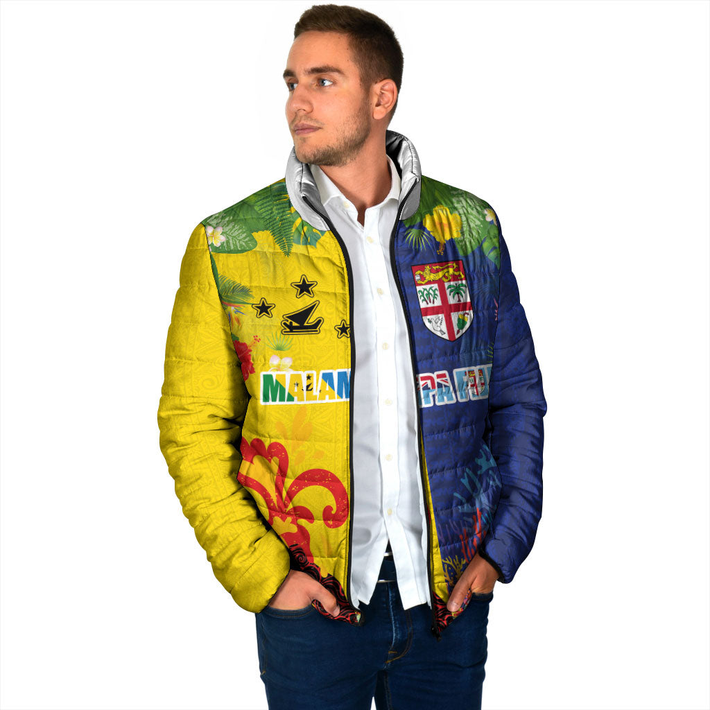 Malampa Fiji Day Padded Jacket Volcano and Coral Reef with Culture Patterns Split Style