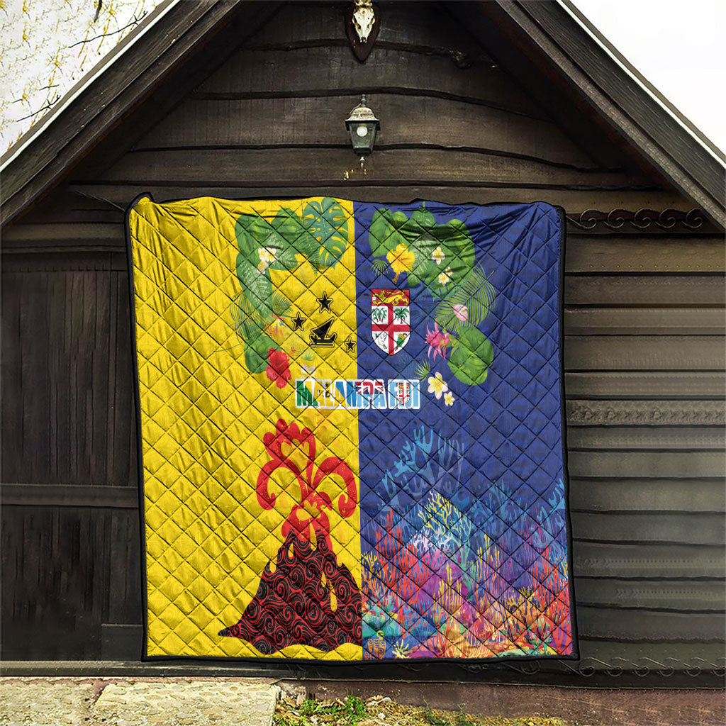 Malampa Fiji Day Quilt Volcano and Coral Reef with Culture Patterns Split Style