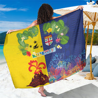 Malampa Fiji Day Sarong Volcano and Coral Reef with Culture Patterns Split Style