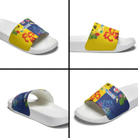 Malampa Fiji Day Slide Sandals Volcano and Coral Reef with Culture Patterns Split Style