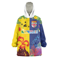 Malampa Fiji Day Wearable Blanket Hoodie Volcano and Coral Reef with Culture Patterns Split Style LT03 One Size Multicolor - Polynesian Pride