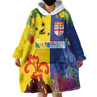 Malampa Fiji Day Wearable Blanket Hoodie Volcano and Coral Reef with Culture Patterns Split Style LT03 - Polynesian Pride