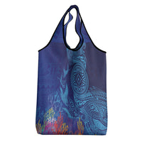 Fijian Tribal Manta Ray Grocery Bag Masi Motif with Coral Reef Ocean Vibe LT03 - Polynesian Pride