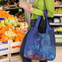 Fijian Tribal Manta Ray Grocery Bag Masi Motif with Coral Reef Ocean Vibe LT03 - Polynesian Pride