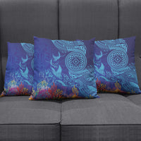 Fijian Tribal Manta Ray Pillow Cover Masi Motif with Coral Reef Ocean Vibe LT03 - Polynesian Pride