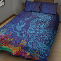 Fijian Tribal Manta Ray Quilt Bed Set Masi Motif with Coral Reef Ocean Vibe LT03 - Polynesian Pride