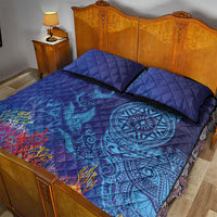 Fijian Tribal Manta Ray Quilt Bed Set Masi Motif with Coral Reef Ocean Vibe LT03 - Polynesian Pride