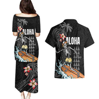 Hawaiian Halloween Skeleton Surfing Couples Matching Puletasi and Hawaiian Shirt Polynesian Tribal Tattoo and Hawaiian Pattern LT03 - Polynesian Pride
