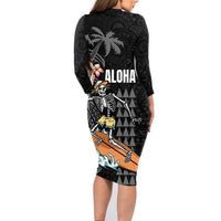 Hawaiian Halloween Skeleton Surfing Family Matching Long Sleeve Bodycon Dress and Hawaiian Shirt Polynesian Tribal Tattoo and Hawaiian Pattern LT03 - Polynesian Pride