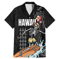 Hawaiian Halloween Skeleton Surfing Family Matching Mermaid Dress and Hawaiian Shirt Polynesian Tribal Tattoo and Hawaiian Pattern LT03 Dad's Shirt - Short Sleeve Black - Polynesian Pride