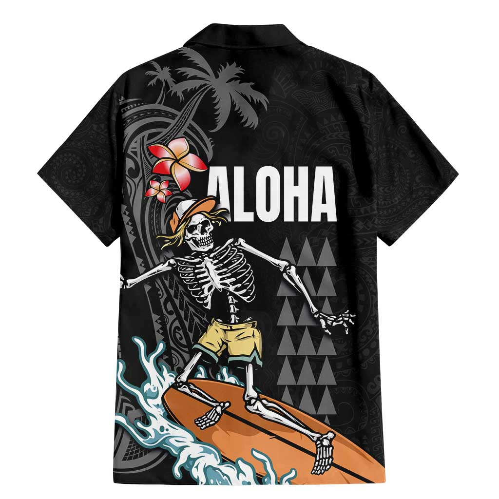 Hawaiian Halloween Skeleton Surfing Family Matching Mermaid Dress and Hawaiian Shirt Polynesian Tribal Tattoo and Hawaiian Pattern LT03 - Polynesian Pride