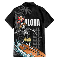 Hawaiian Halloween Skeleton Surfing Family Matching Off The Shoulder Long Sleeve Dress and Hawaiian Shirt Polynesian Tribal Tattoo and Hawaiian Pattern LT03 - Polynesian Pride