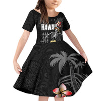 Hawaiian Halloween Skeleton Surfing Family Matching Off Shoulder Short Dress and Hawaiian Shirt Polynesian Tribal Tattoo and Hawaiian Pattern LT03 Daughter's Dress Black - Polynesian Pride