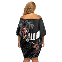 Hawaiian Halloween Skeleton Surfing Family Matching Off Shoulder Short Dress and Hawaiian Shirt Polynesian Tribal Tattoo and Hawaiian Pattern LT03 - Polynesian Pride