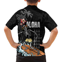 Hawaiian Halloween Skeleton Surfing Family Matching Puletasi and Hawaiian Shirt Polynesian Tribal Tattoo and Hawaiian Pattern LT03 - Polynesian Pride