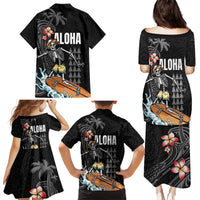 Hawaiian Halloween Skeleton Surfing Family Matching Puletasi and Hawaiian Shirt Polynesian Tribal Tattoo and Hawaiian Pattern LT03 - Polynesian Pride