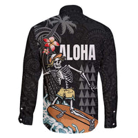 Hawaiian Halloween Skeleton Surfing Family Matching Short Sleeve Bodycon Dress and Hawaiian Shirt Polynesian Tribal Tattoo and Hawaiian Pattern LT03 - Polynesian Pride