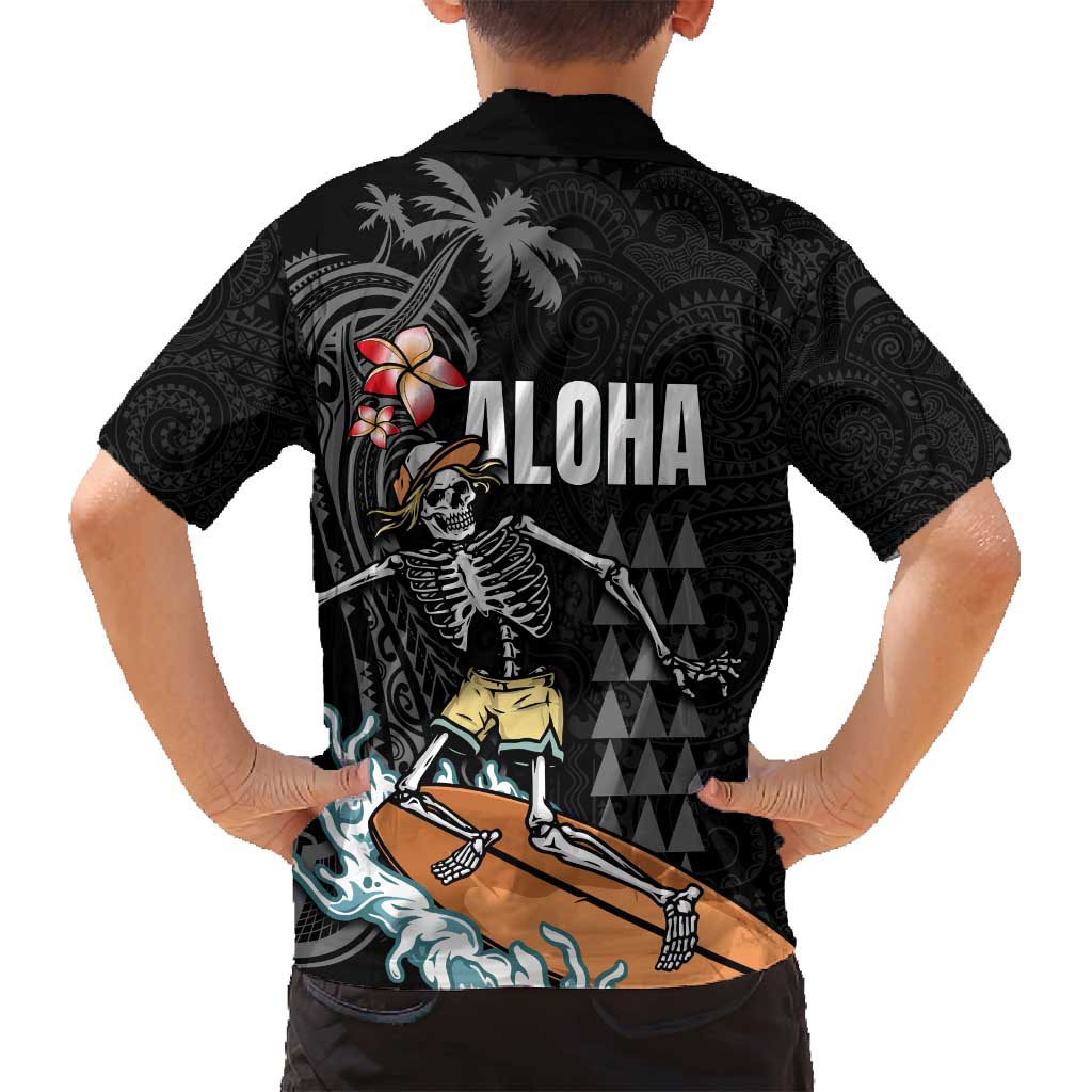 Hawaiian Halloween Skeleton Surfing Family Matching Summer Maxi Dress and Hawaiian Shirt Polynesian Tribal Tattoo and Hawaiian Pattern LT03 - Polynesian Pride