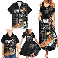 Hawaiian Halloween Skeleton Surfing Family Matching Summer Maxi Dress and Hawaiian Shirt Polynesian Tribal Tattoo and Hawaiian Pattern LT03 - Polynesian Pride