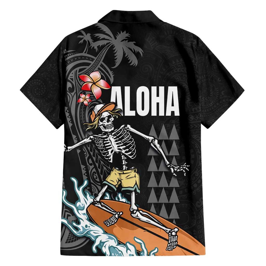Hawaiian Halloween Skeleton Surfing Family Matching Summer Maxi Dress and Hawaiian Shirt Polynesian Tribal Tattoo and Hawaiian Pattern LT03 - Polynesian Pride