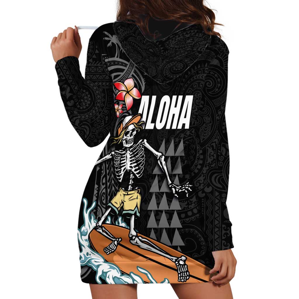 Hawaiian Halloween Skeleton Surfing Hoodie Dress Polynesian Tribal Tattoo and Hawaiian Pattern LT03 - Polynesian Pride