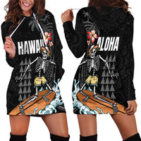 Hawaiian Halloween Skeleton Surfing Hoodie Dress Polynesian Tribal Tattoo and Hawaiian Pattern LT03 - Polynesian Pride