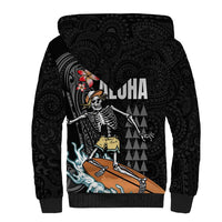 Hawaiian Halloween Skeleton Surfing Sherpa Hoodie Polynesian Tribal Tattoo and Hawaiian Pattern LT03 - Polynesian Pride