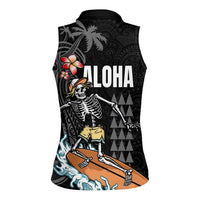 Hawaiian Halloween Skeleton Surfing Women Sleeveless Polo Shirt Polynesian Tribal Tattoo and Hawaiian Pattern LT03 - Polynesian Pride
