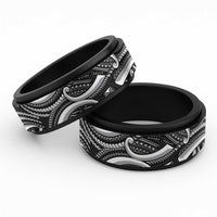 Traditional Samoan Tattoo Art White Color Spinner Ring - Polynesian Pride