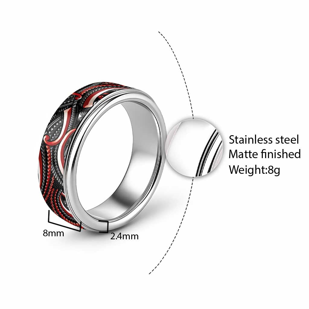 Traditional Samoan Tattoo Art Red Color Classic Ring - Polynesian Pride