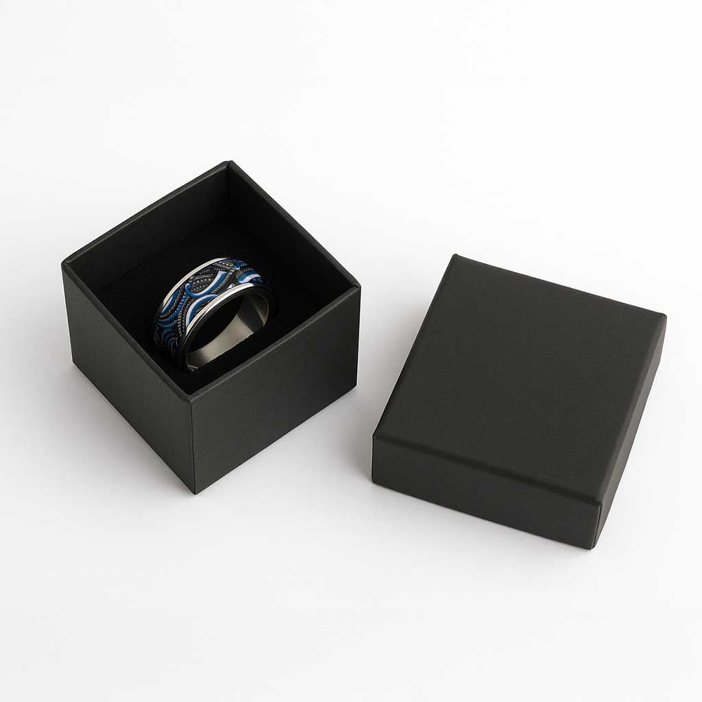 Traditional Samoan Tattoo Art Blue Color Classic Ring - Polynesian Pride