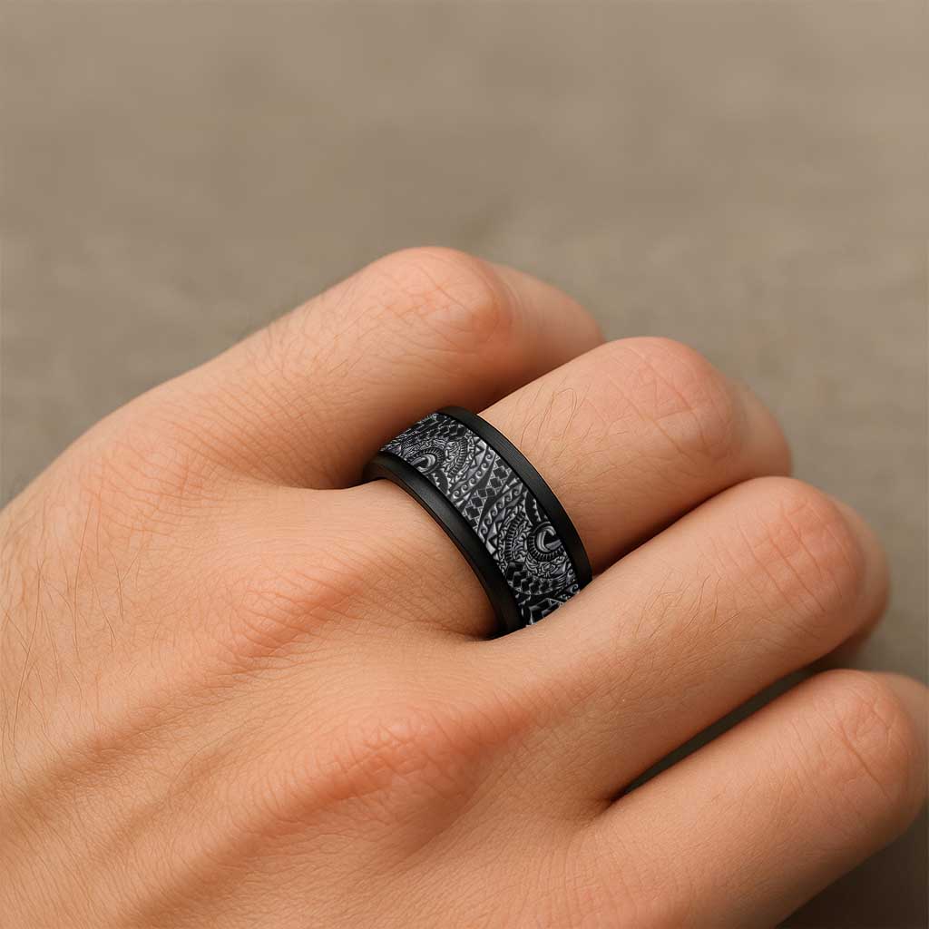Traditional Polynesian Maori Tattoo Silver Art Spinner Ring - Polynesian Pride
