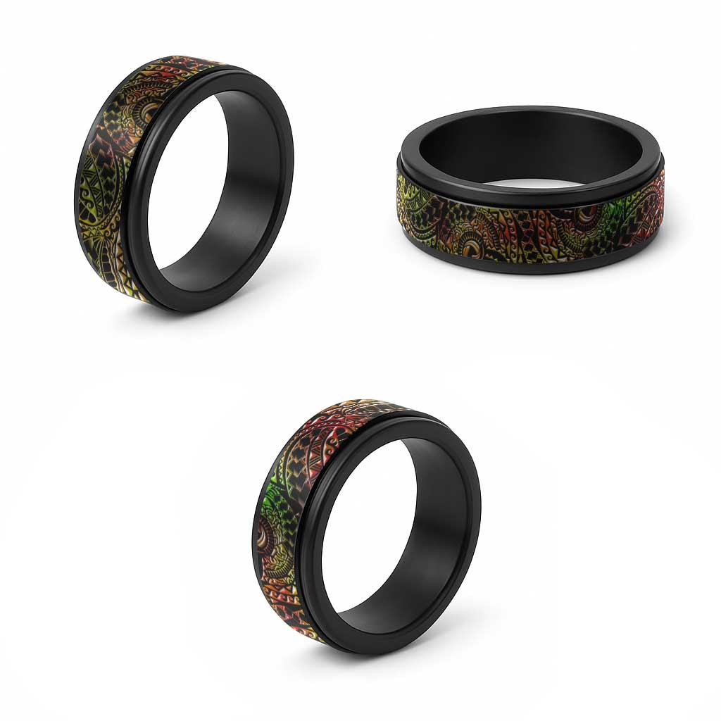 Traditional Polynesian Maori Tattoo Reggae Art Spinner Ring - Polynesian Pride