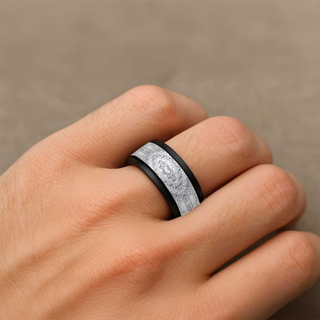 Traditional Samoa Maori Ornament Style White Art Spinner Ring - Polynesian Pride