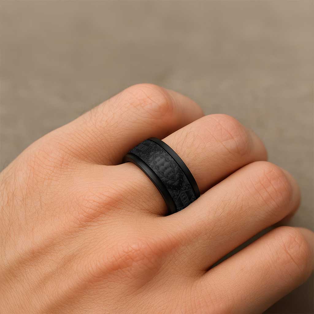 Traditional Samoa Maori Ornament Style Black Color Spinner Ring - Polynesian Pride